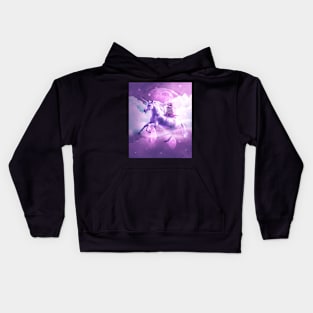 Kitty Cat Riding On Flying Space Galaxy Unicorn Kids Hoodie